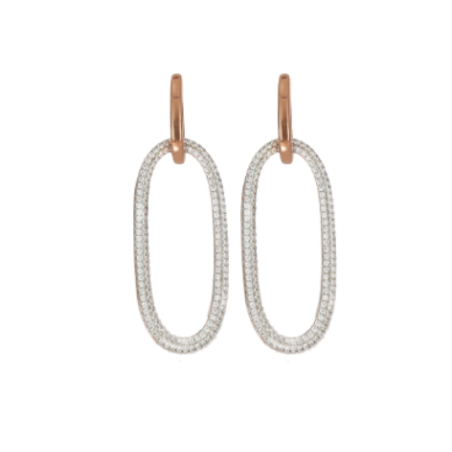 Oval pendant earrings in pink silver with pavé of white zircons - CUORI MILANO