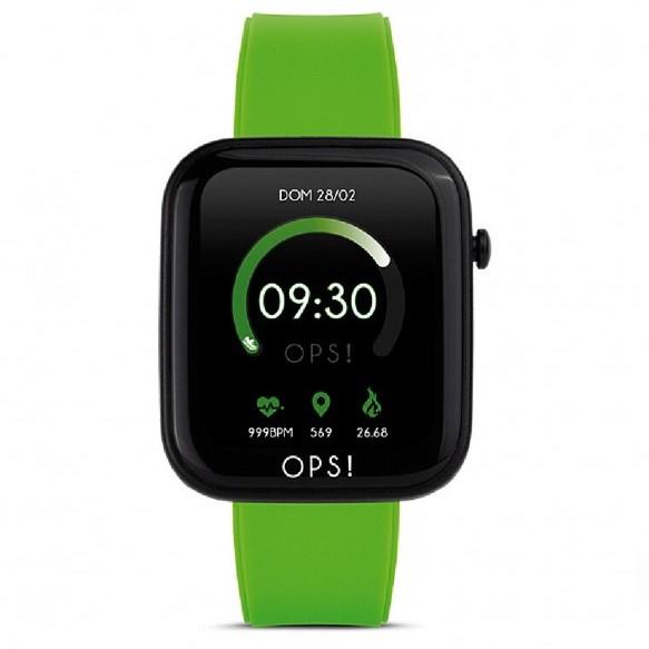 Active smartwatch watch, 43mmx38mm case with fluorescent green silicone strap - OPS