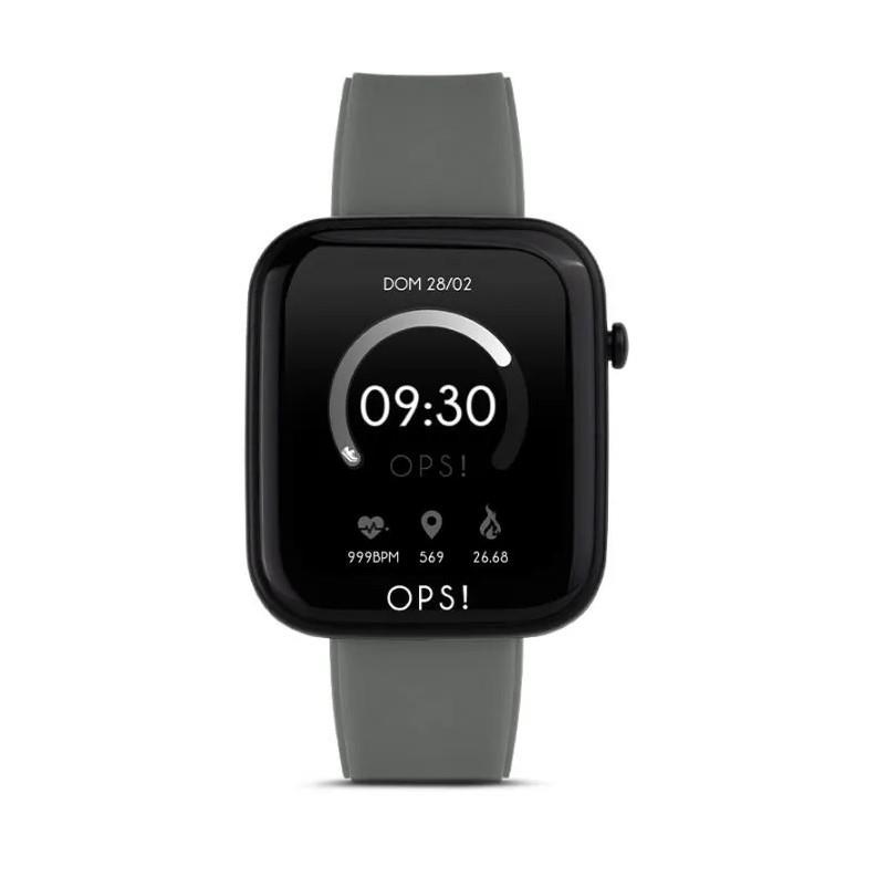 Reloj smartwatch activo, caja de 43mmx38mm con correa de silicona gris - OPS