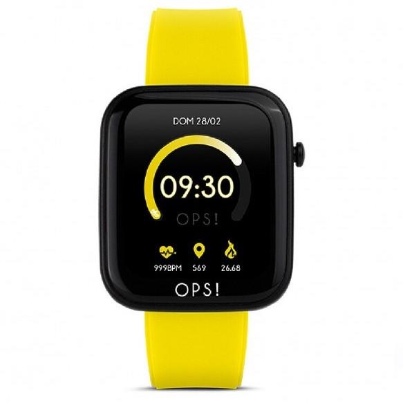 Reloj smartwatch activo, caja de 43mmx38mm con correa de silicona amarilla - OPS