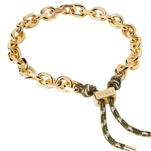 Bracciale Rope in argento placcato oro 18kt con corda verde nella chiusura - PDPAOLA