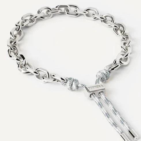 Rope bracelet in silver with white and gray rope - PDPAOLA