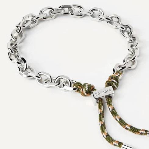 Rope bracelet in silver with green rope in the closure - PDPAOLA
