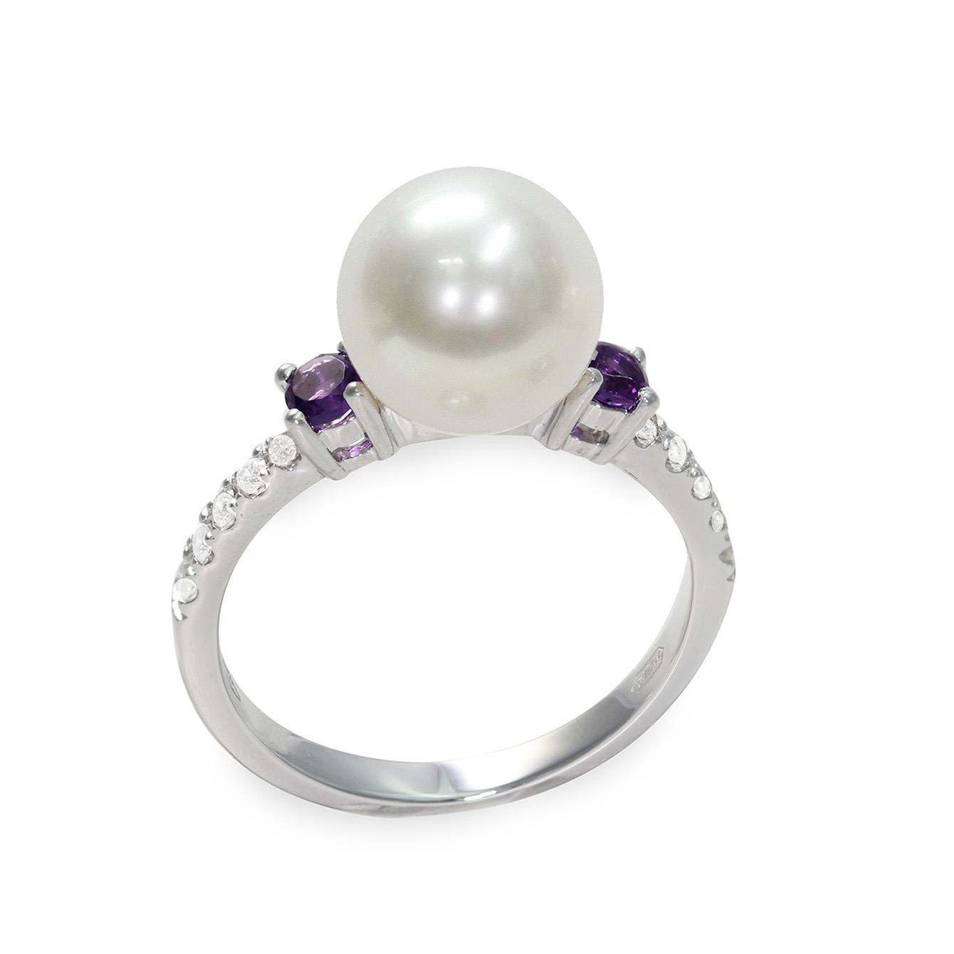 Gold ring with pearl, diamonds and amethyst - MAYUMI