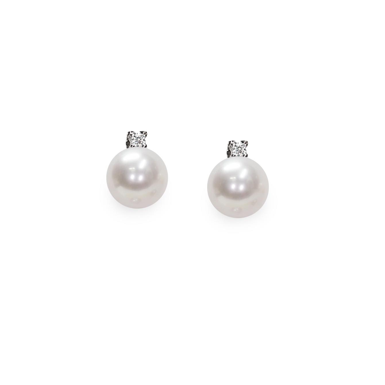18kt white gold stud earrings with pearls and diamonds - MAYUMI