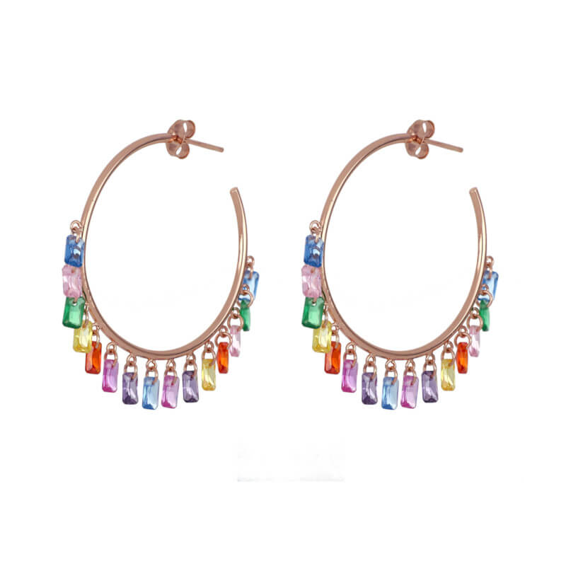 Gitana silver hoop earrings with colored zircons - CUORI MILANO