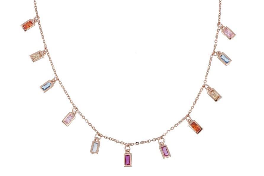 Rose silver necklace with colored zircons - CUORI MILANO