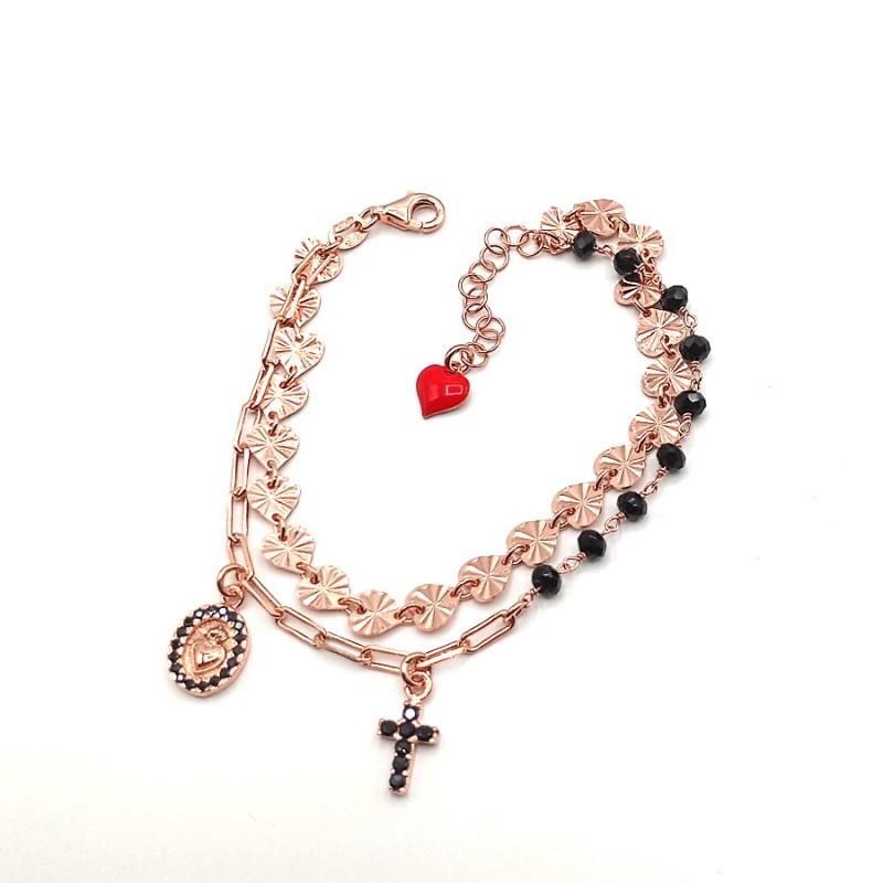 Bracciale Noir Love Story in argento e zirconi - CUORI MILANO