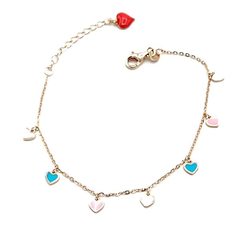Rose silver bracelet with enamelled hearts - CUORI MILANO