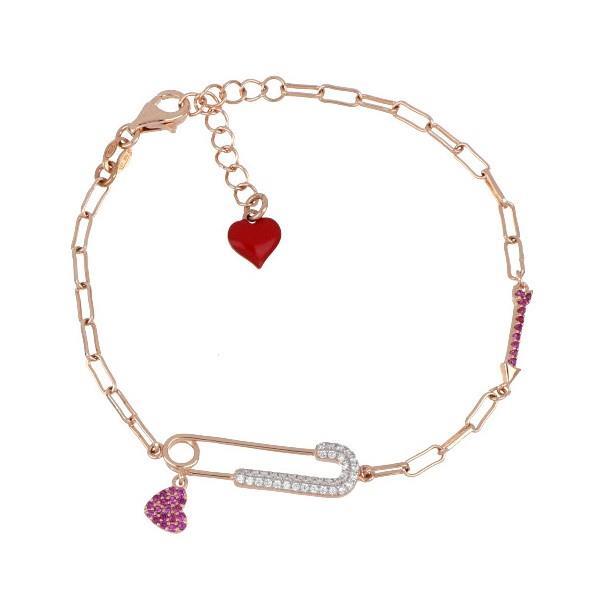 Rosé silver bracelet with white and pink zircons - CUORI MILANO