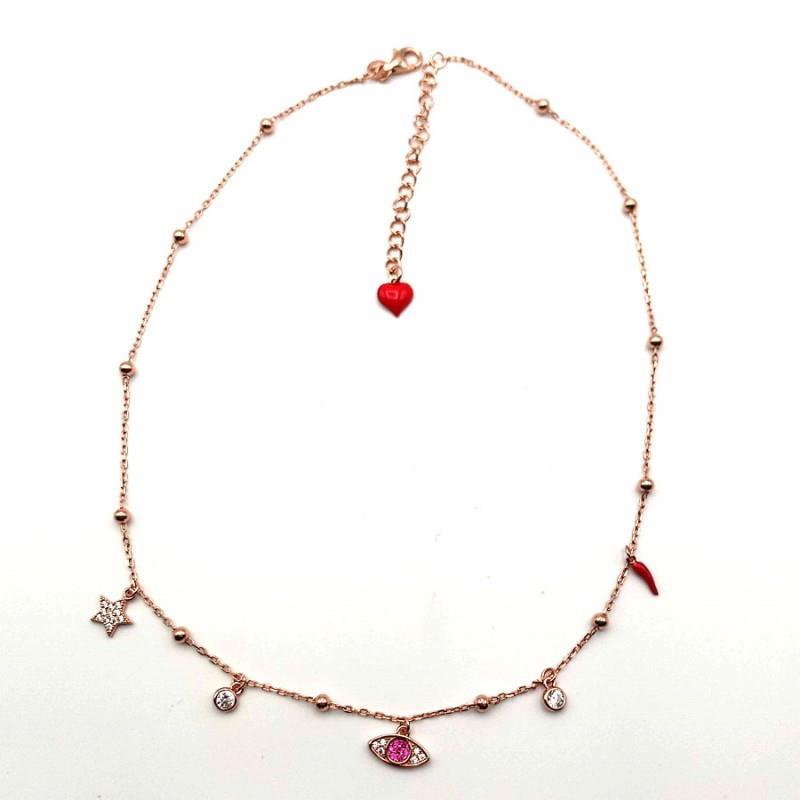 Buena Suerte silver necklace with white and red zircons - CUORI MILANO