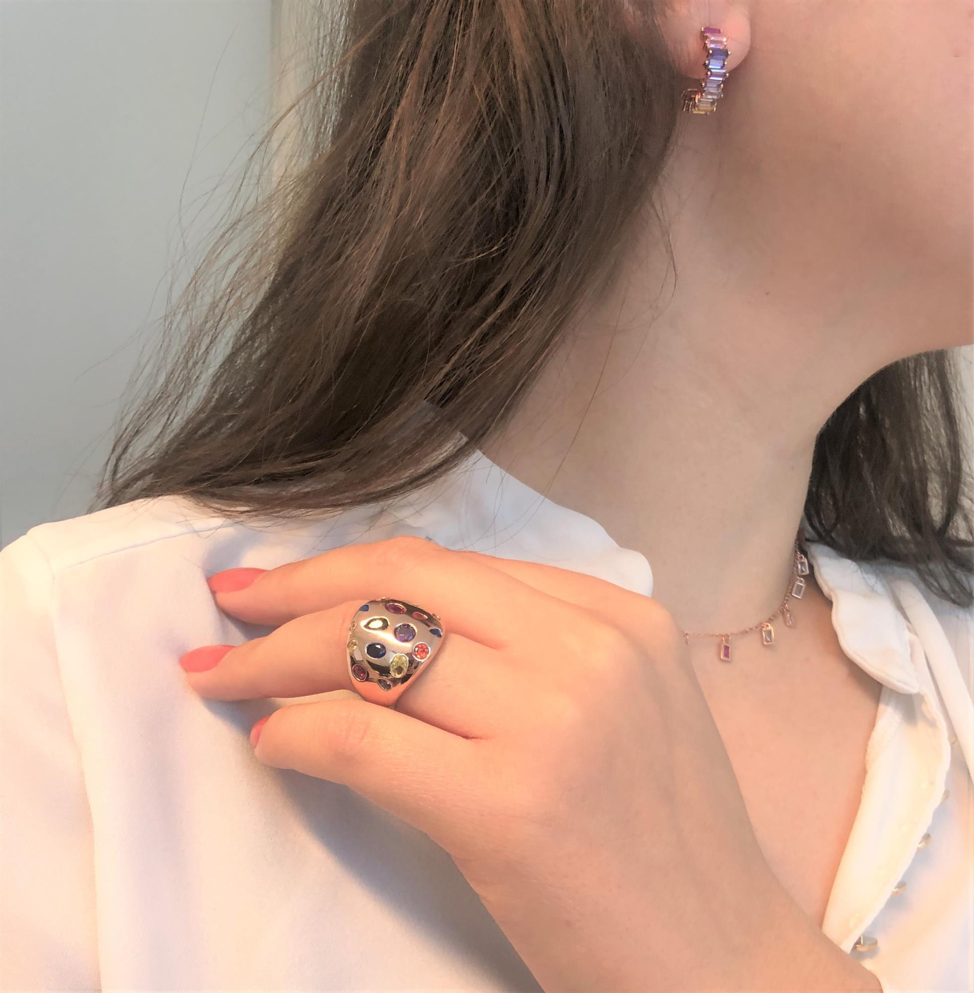 Design ring in rosé silver with colored zircons - CUORI MILANO