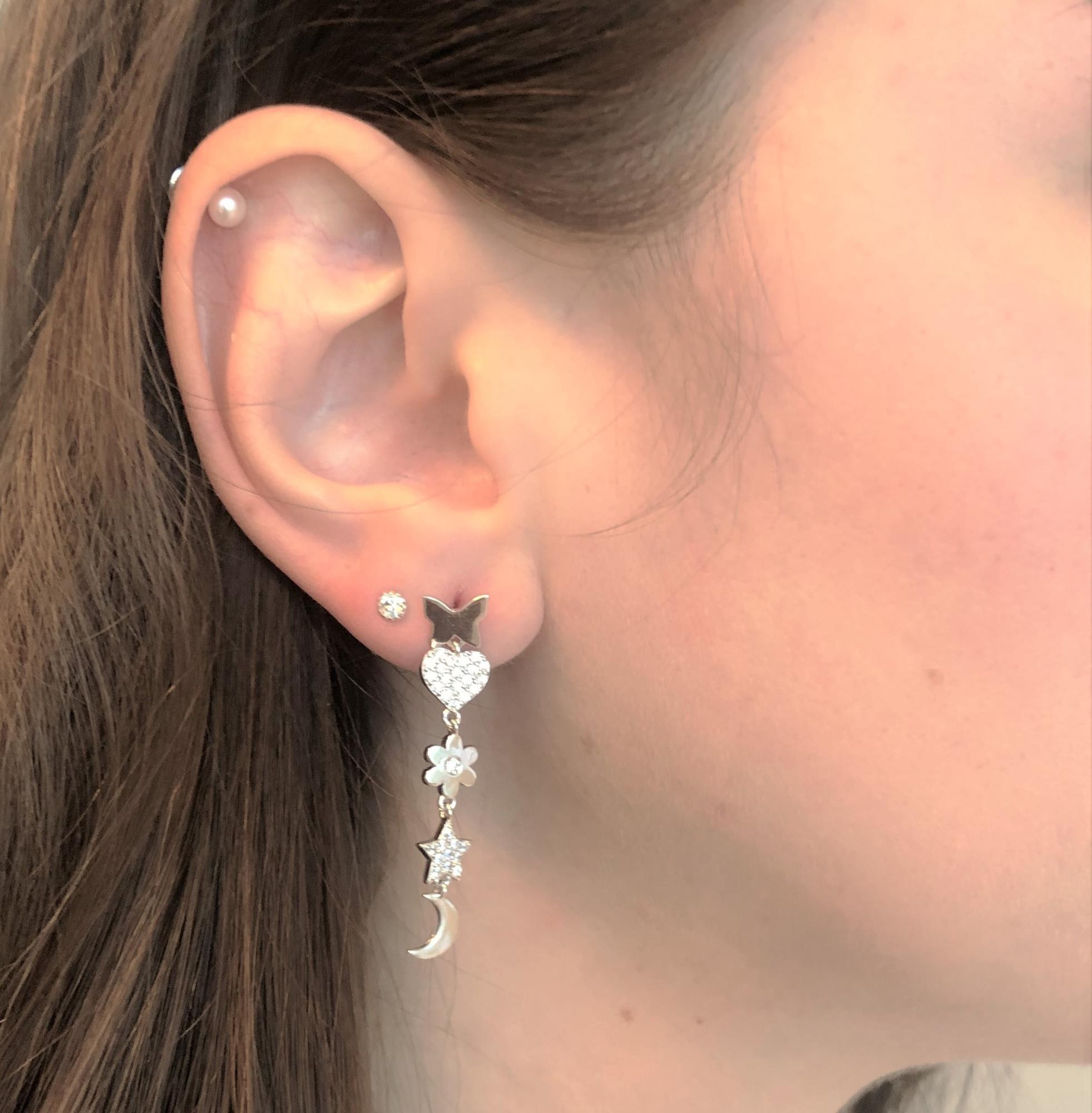 Silver pendant earrings with zircons - CUORI MILANO