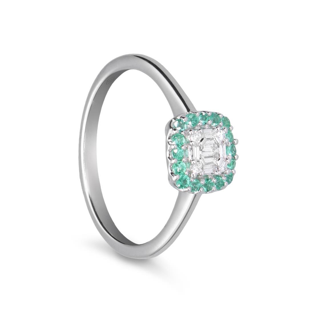 Gold ring with 0.08 ct diamonds and emeralds - ALFIERI & ST. JOHN