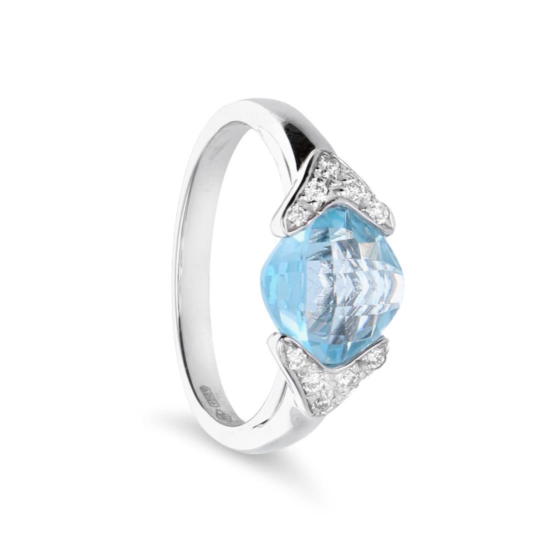 Ring with sky topaz and diamonds ct. 0.09 - ALFIERI & ST. JOHN