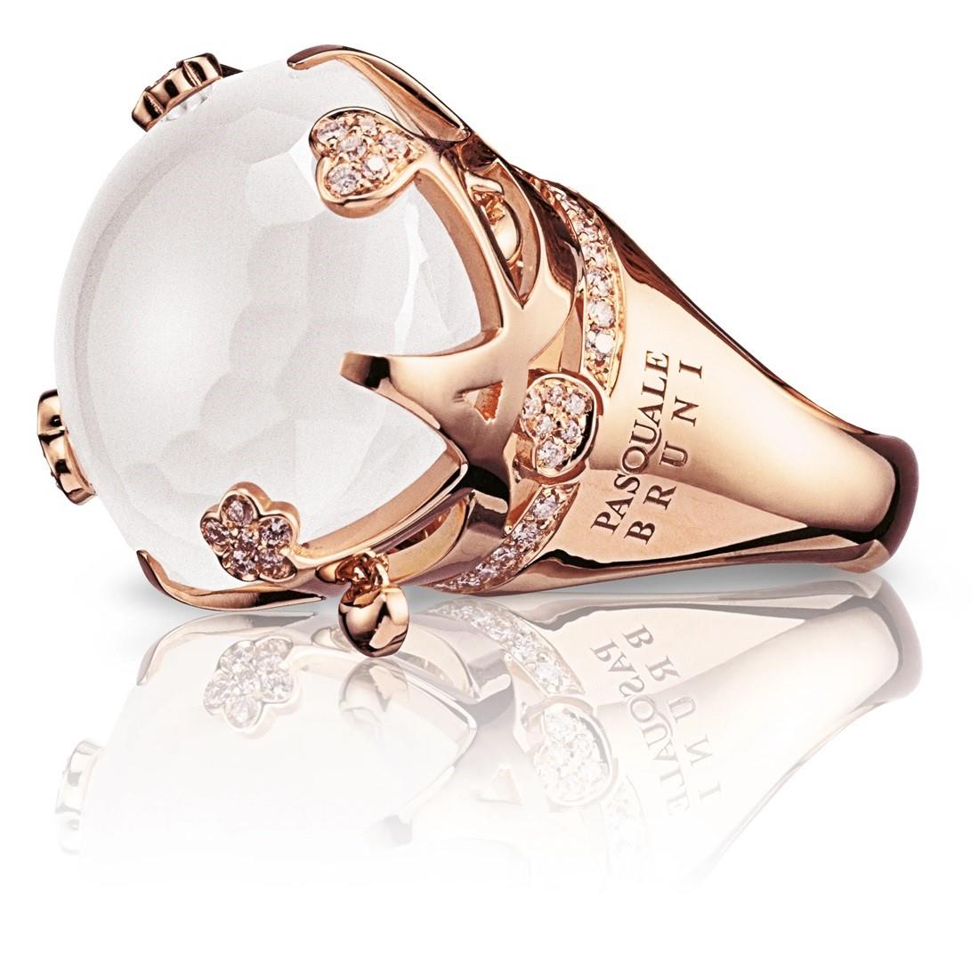 Corona Sissi ring in red gold with white quartz and diamonds - PASQUALE BRUNI