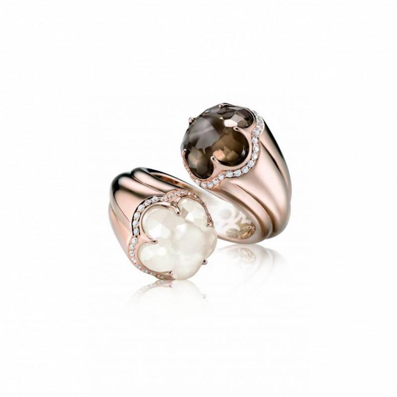 Bon Ton Bonheur ring in red gold with double quartz and diamonds - PASQUALE BRUNI