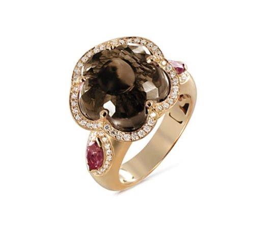 Bon Ton flower ring in red gold with smoky quartz and diamonds - PASQUALE BRUNI