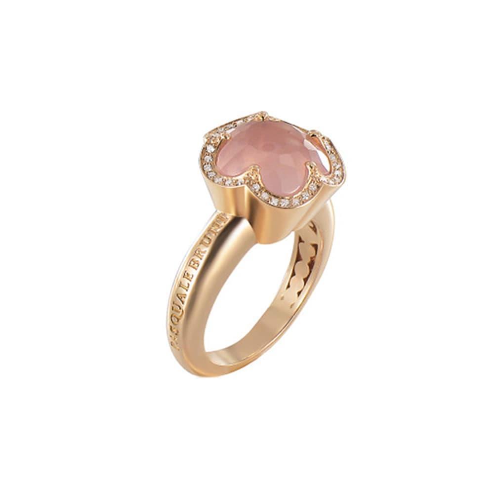 Anello fiore Bon Ton in oro rosso con quarzo rosa e diamanti - PASQUALE BRUNI
