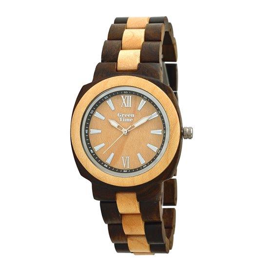 Two-tone wooden watch, 40 mm case - GREEN TIME