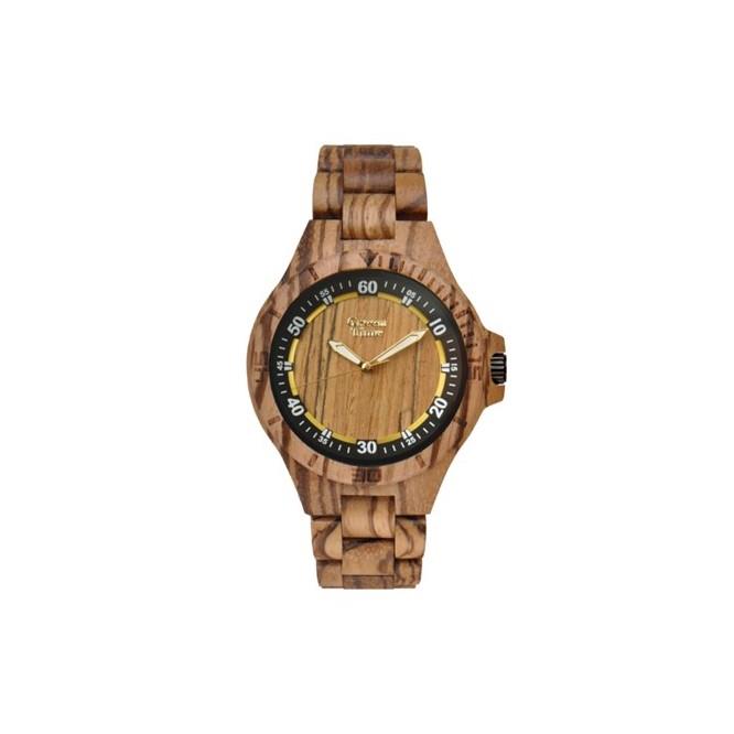 Men's watch in zebrano wood, 45 mm case - GREEN TIME