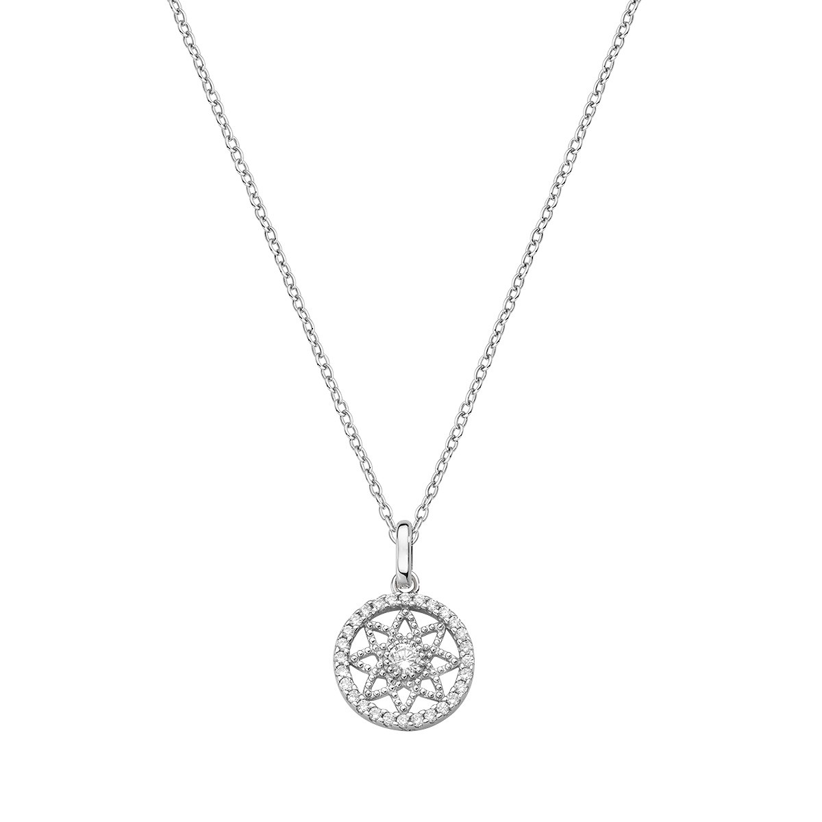 Collana da donna in argento 925 rodiato con pendente circolare di zirconi - AMEN