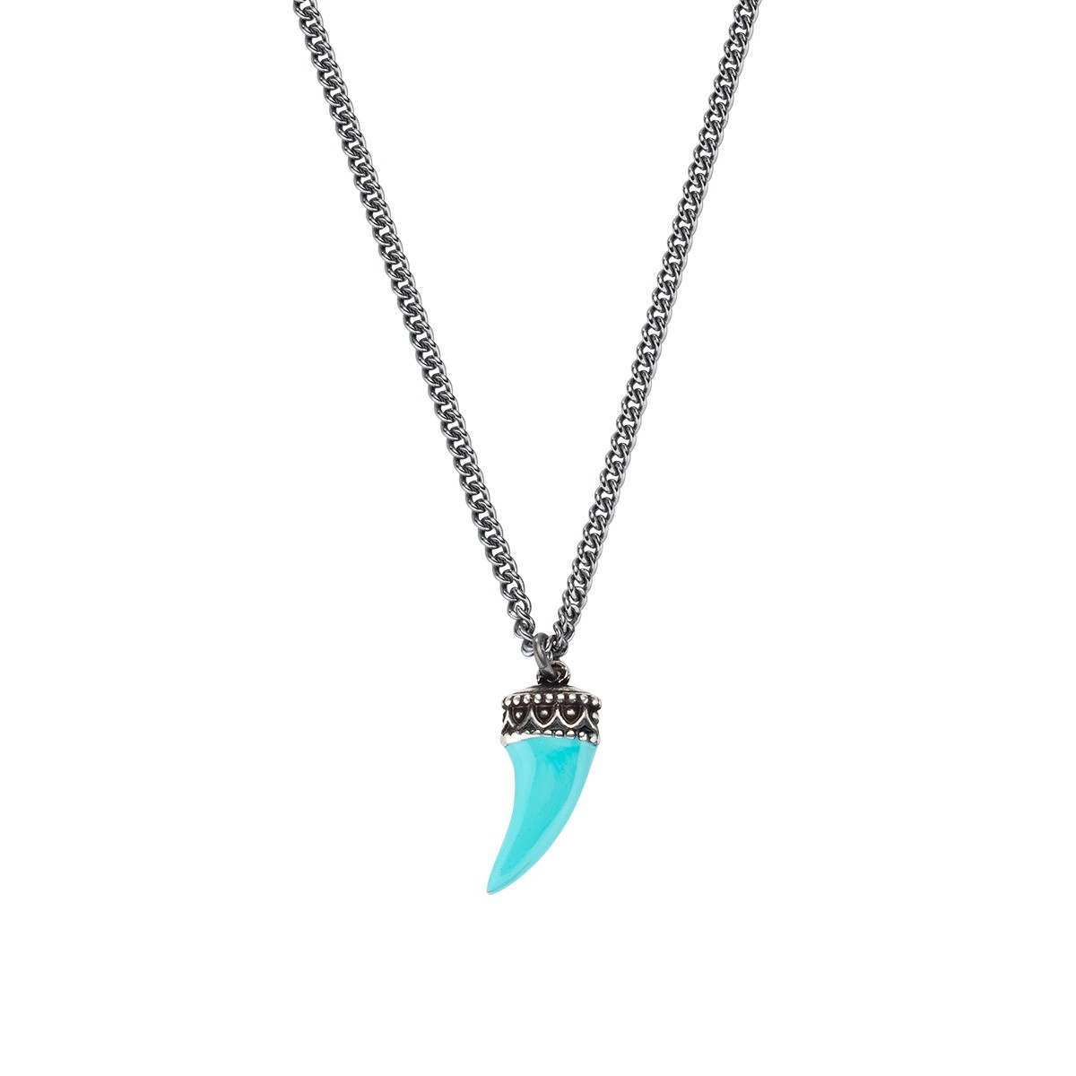 Collana da donna in argento 925 rutenio con smalto turchese a peperoncino - AMEN