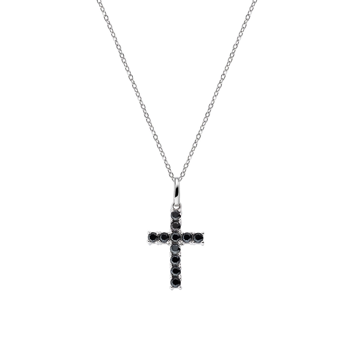 Collana da donna in argento 925 rodiato con croce e zirconi neri - AMEN