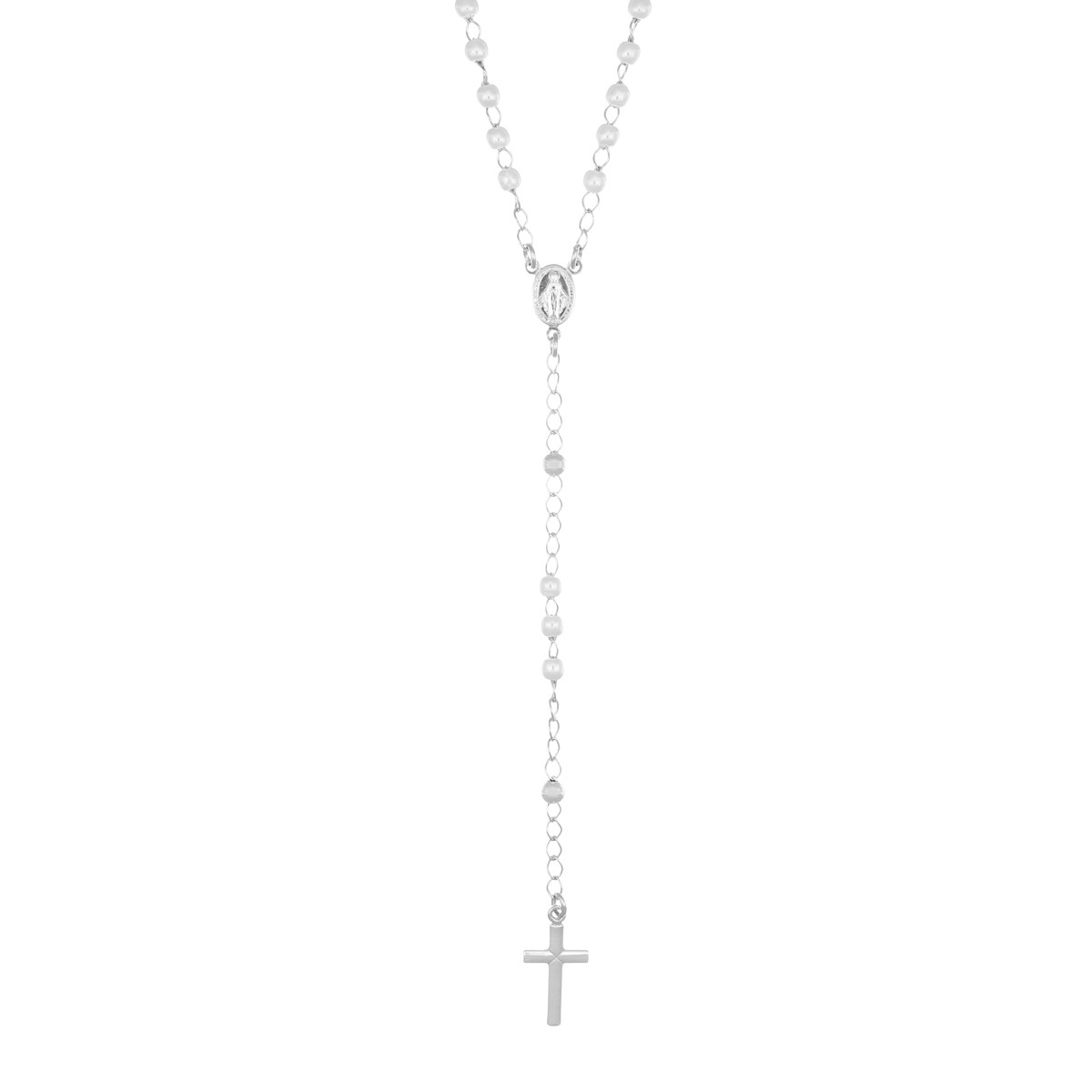 Collana da donna in argento 925 rodiato con perle stile rosario - AMEN