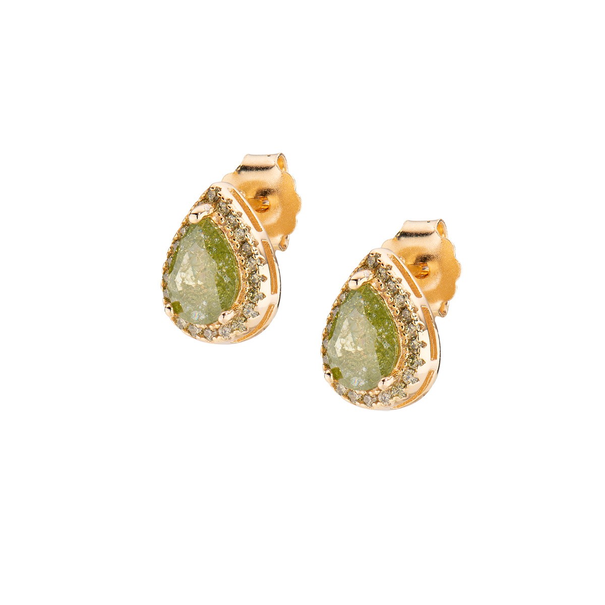 Orecchini in argento 925 color oro con creek stone verde oliva e zirconi - AMEN
