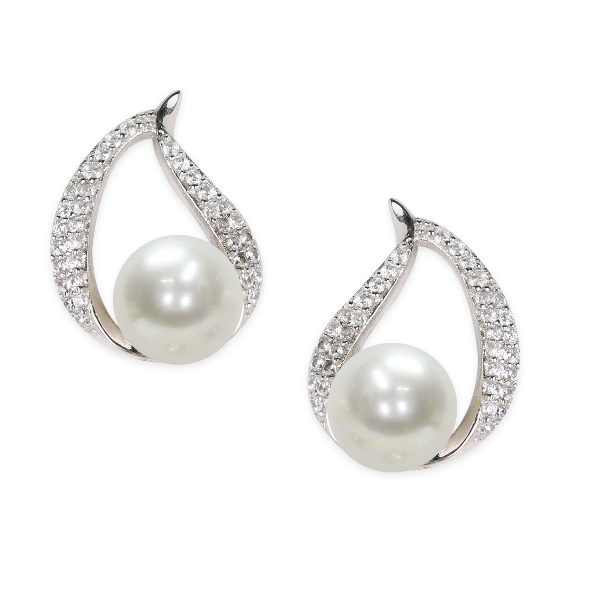 Orecchini in argento 925 con zirconi e perle - MAYUMI