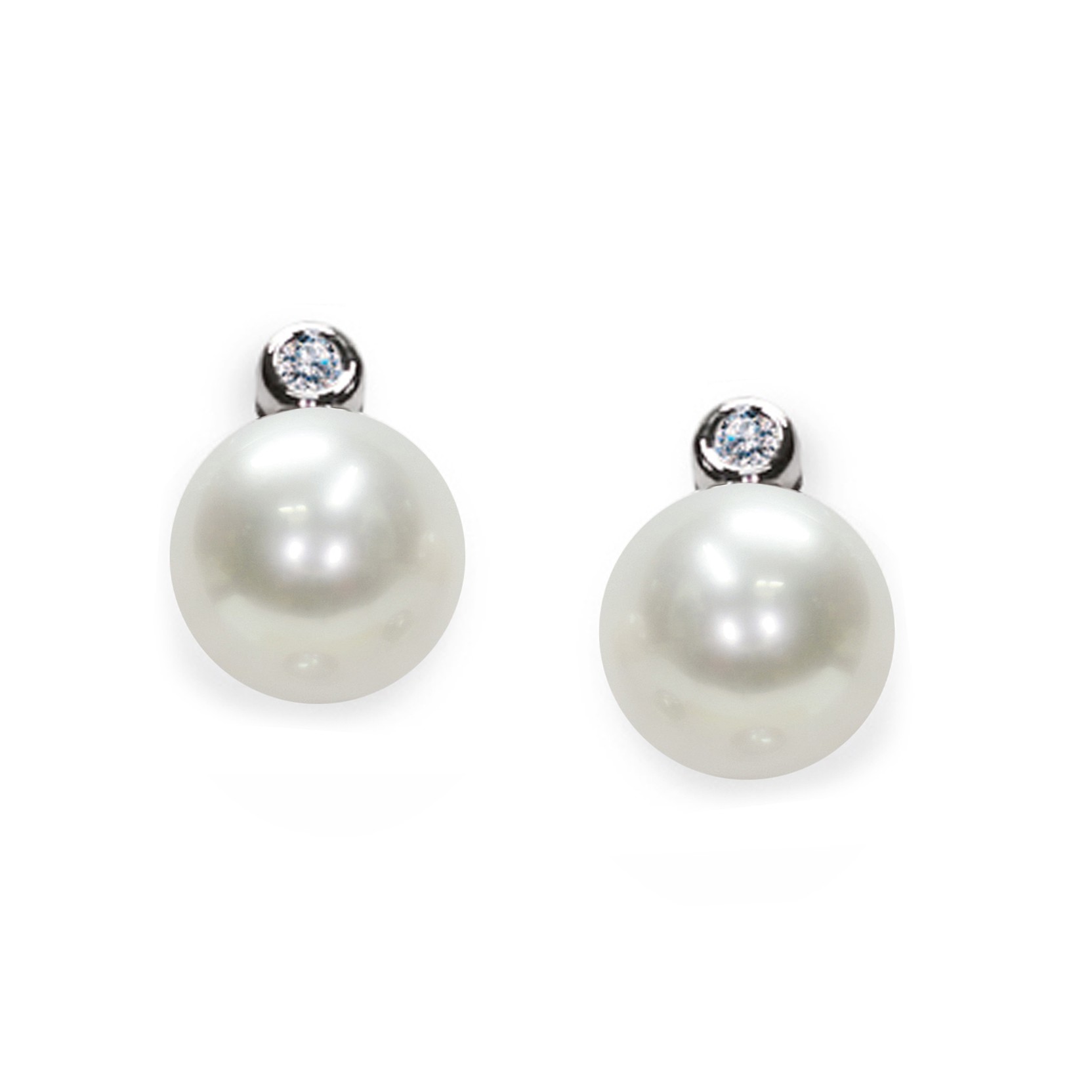 Earrings in white gold with pearls and diamonds - MAYUMI
