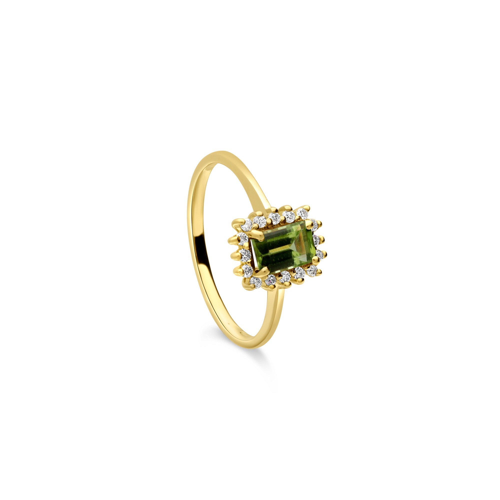 Anello Halo in oro con peridoto - LUXURY MILANO