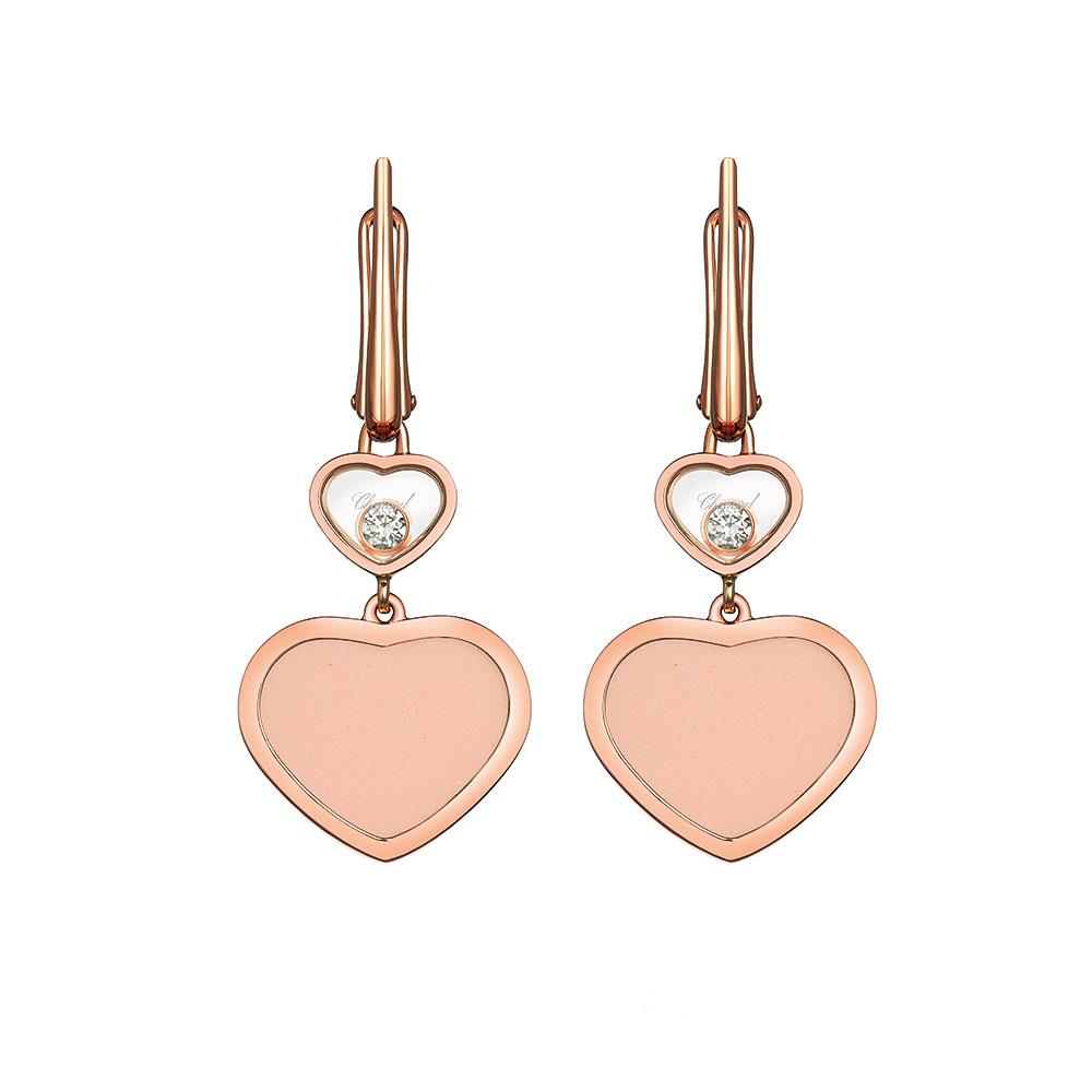 Orecchini pendenti Happy Hearts in oro con pietra rosata e diamanti - CHOPARD