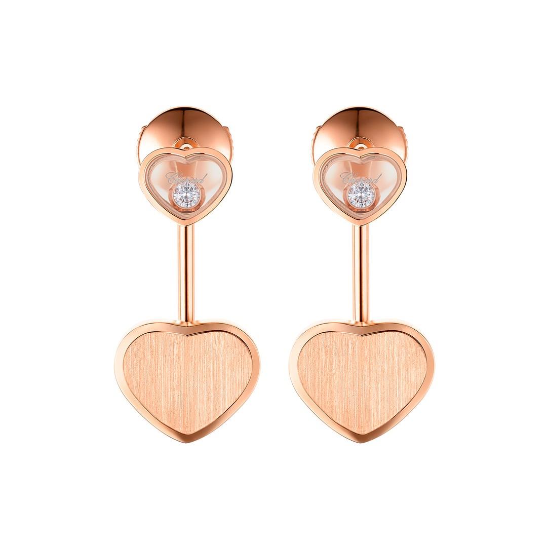 Orecchini pendenti Happy Hearts cuore in oro rosa con diamanti - CHOPARD