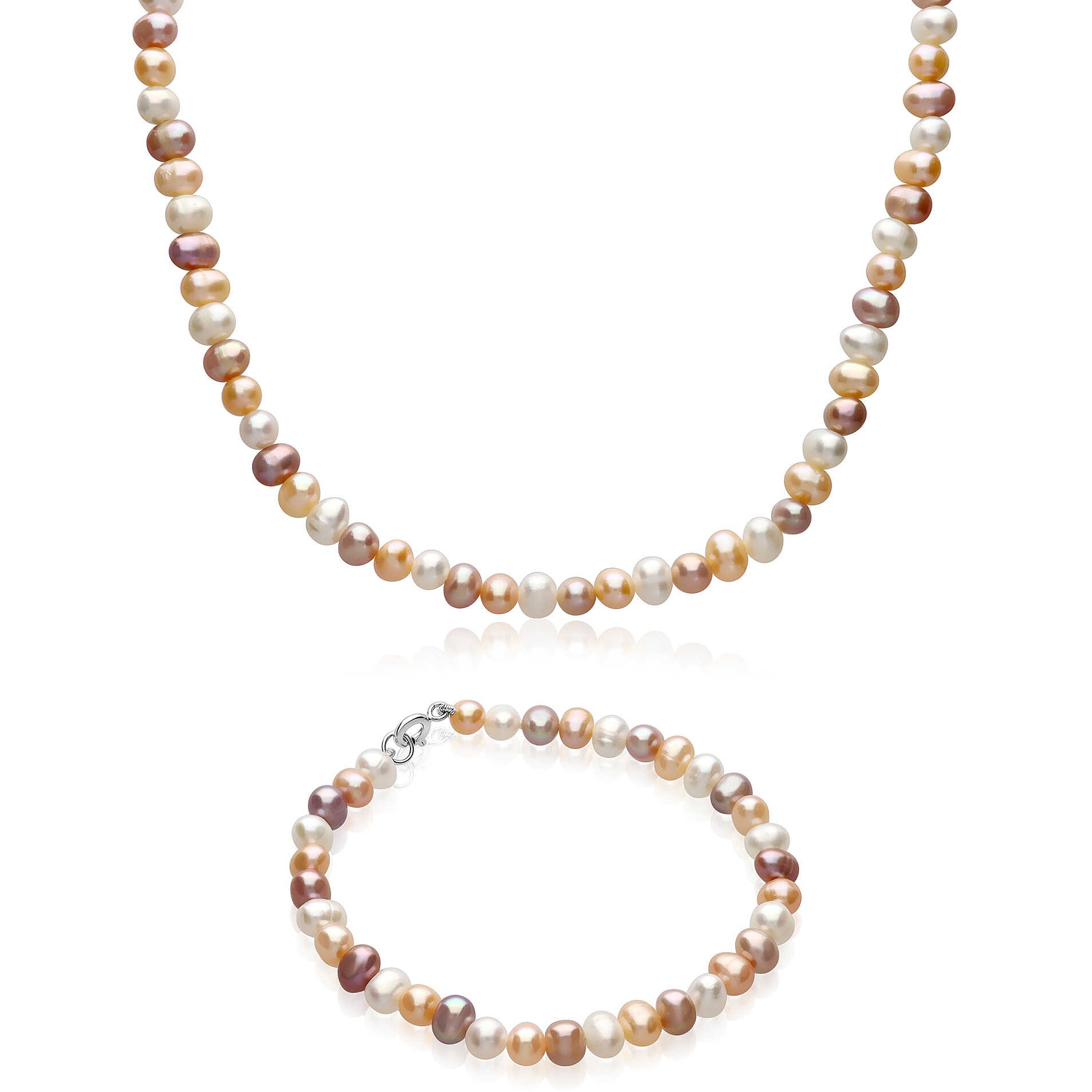 Set collar y pulsera con perlas semiesf&eacute;ricas multicolor y cierre de plata 925 Mayumi - MAYUMI