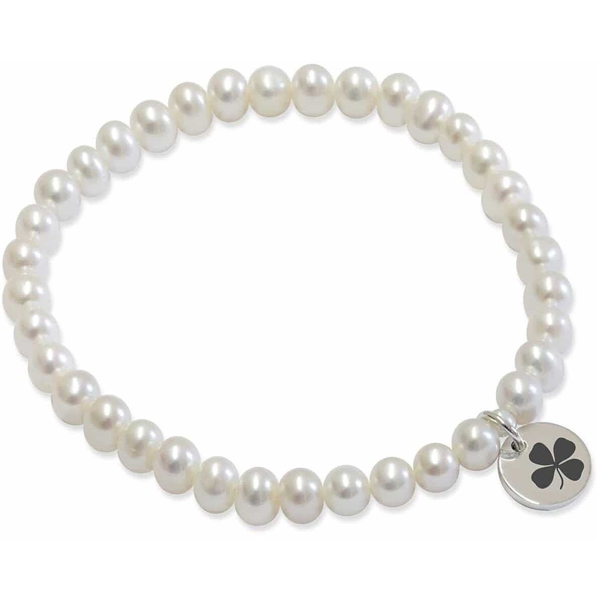 Bracciale con perle semisferiche e quadrifoglio in argento 925 MAYUMI - MAYUMI
