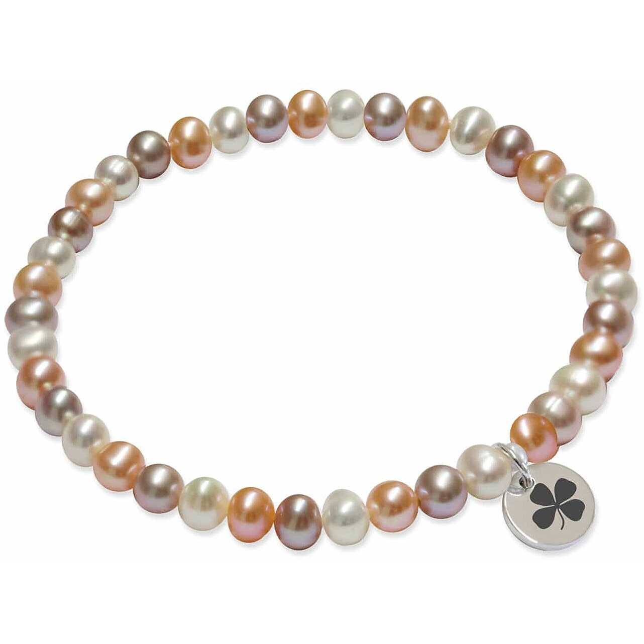 Pulsera de plata con perlas y tr&eacute;bol de cuatro hojas - MAYUMI