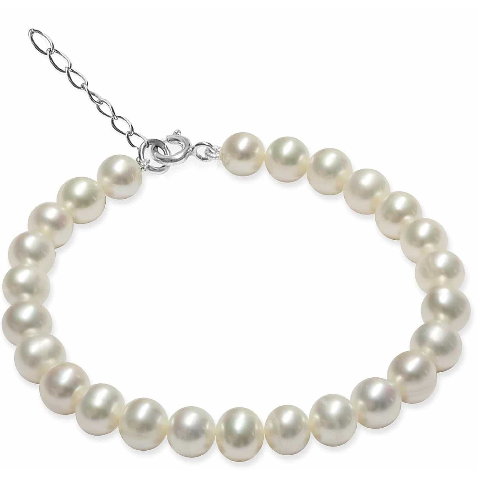 Sterling Silver Bracelet with White Pearls - MAYUMI