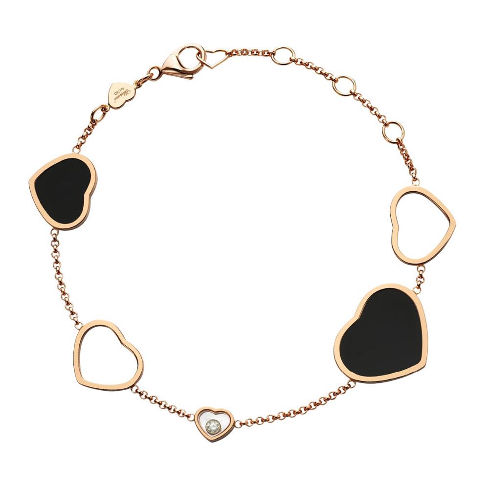 Bracciale Happy Hearts in oro con onice e diamanti  - CHOPARD