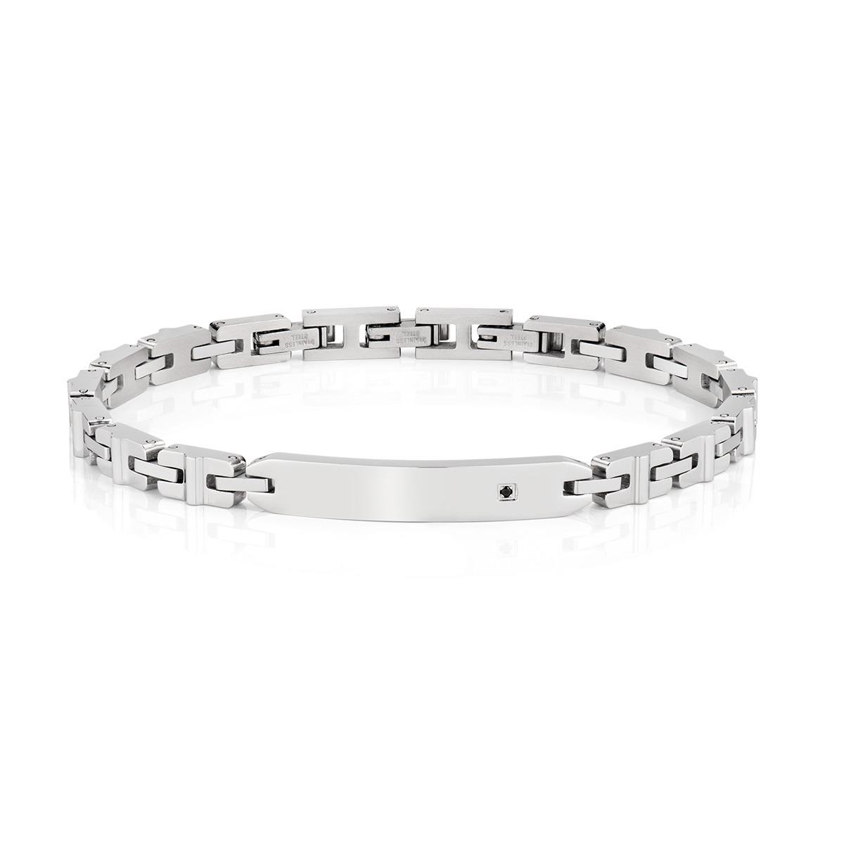 Bracciale in Acciaio e Diamante Nero - AMEN