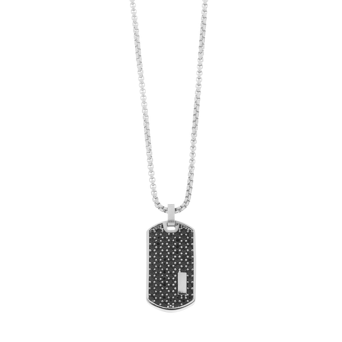 Men's necklace with black zircon plate - AMEN