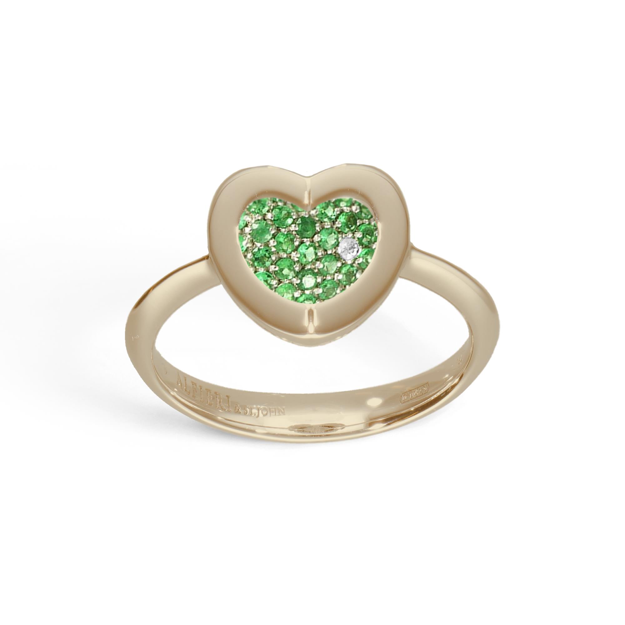 Ring in yellow gold with diamonds and emeralds - ALFIERI & ST. JOHN