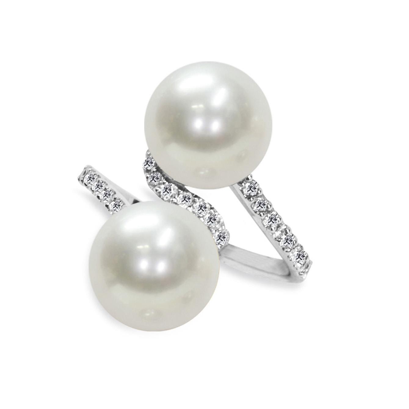Anello contrariè in oro con perle e diamanti ct. 0,30 - MAYUMI