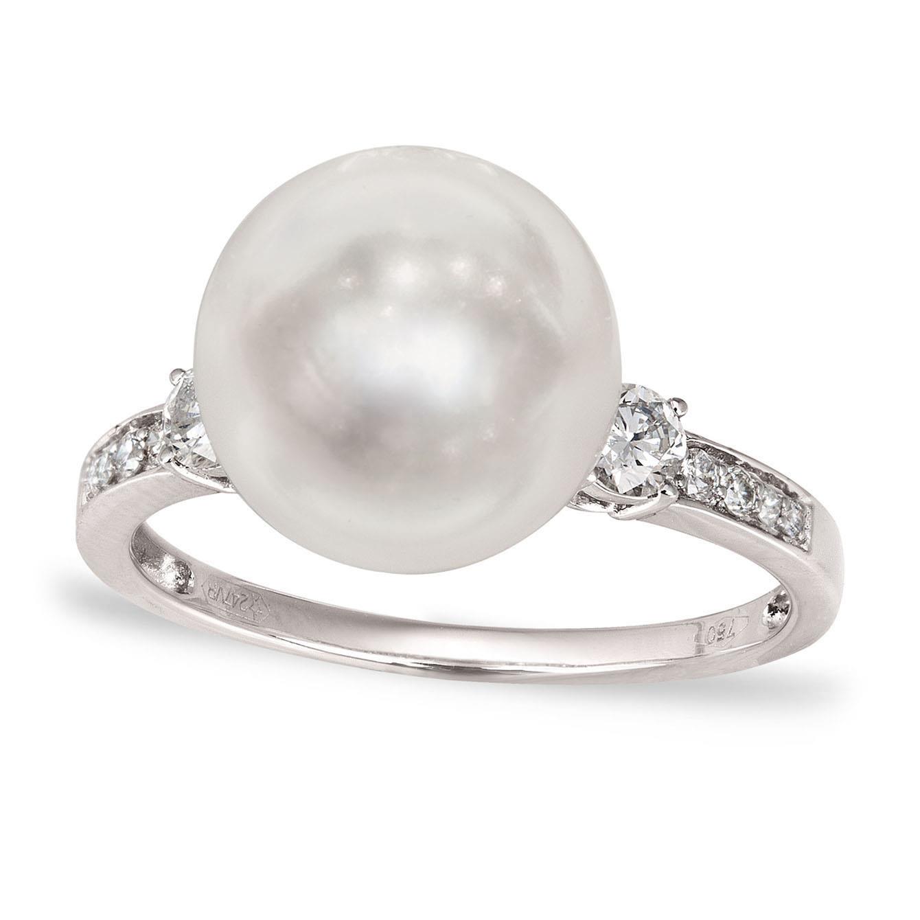 Anello in oro con diamanti ct. 0,27 e perla piena perlagione - MAYUMI