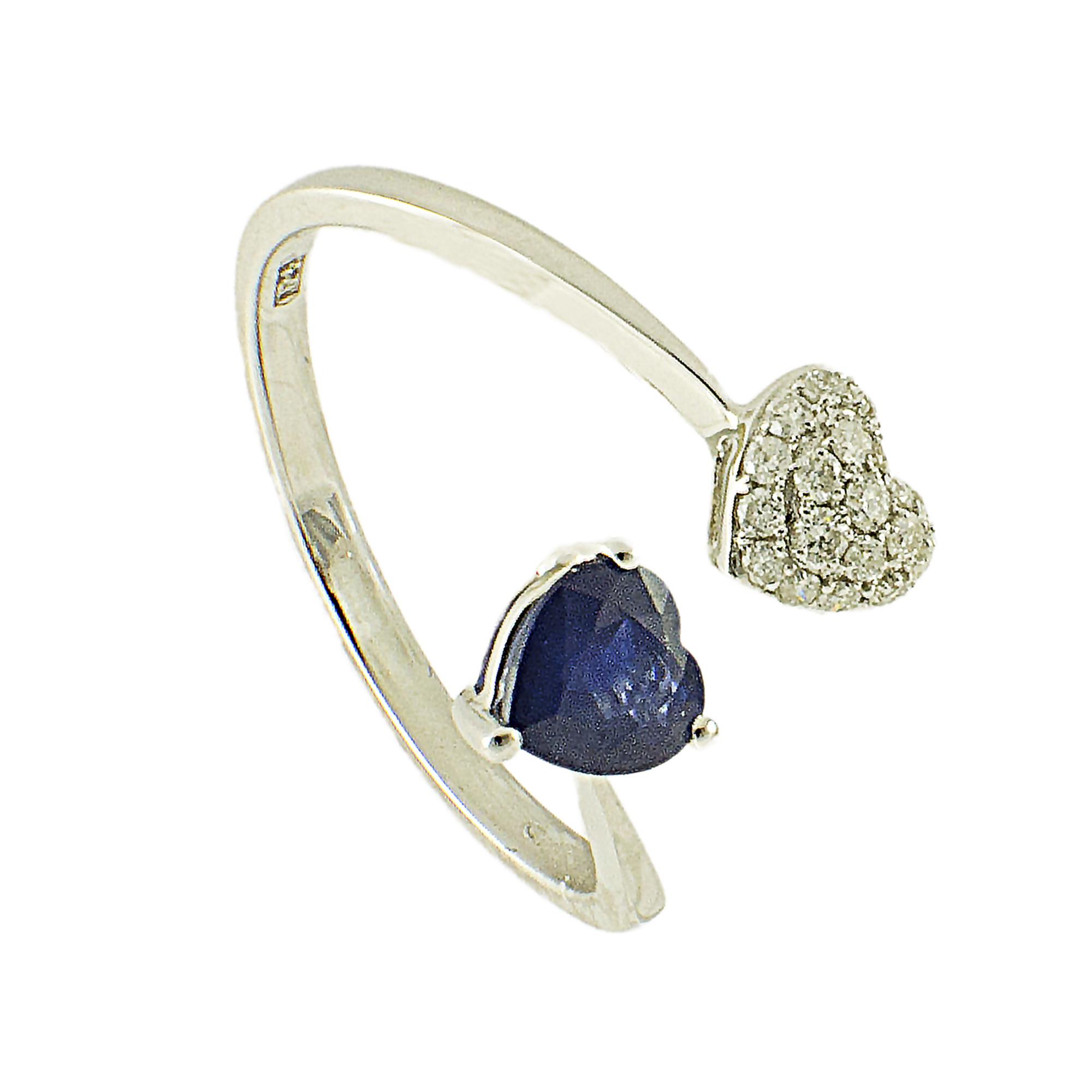 ANELLO IN ORO BIANCO CON DIAMANTI CT 0,12 E ZAFFIRI CT 0,59 MIS 14 - GIOIELLI DI MARGHERITA