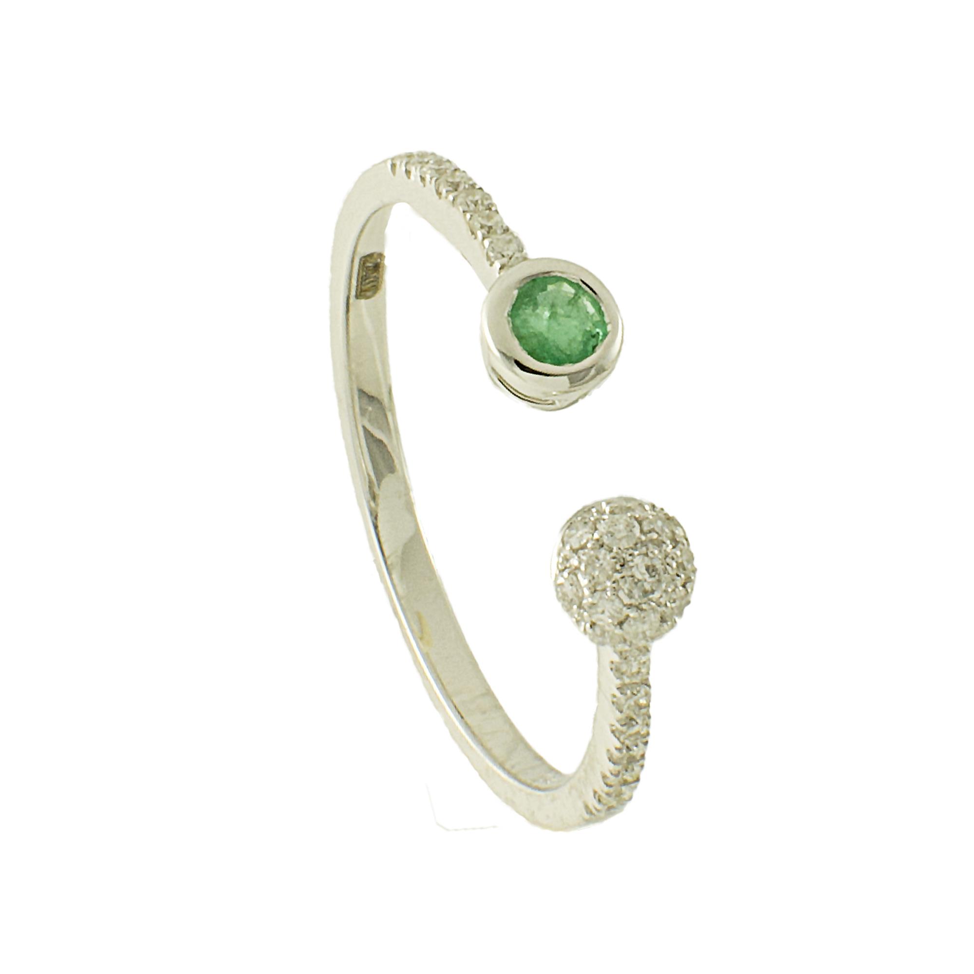 ANELLO IN ORO BIANCO CON DIAMANTI CT 0,15 E SMERALDI CT 0,10 MIS 14 - GIOIELLI DI MARGHERITA