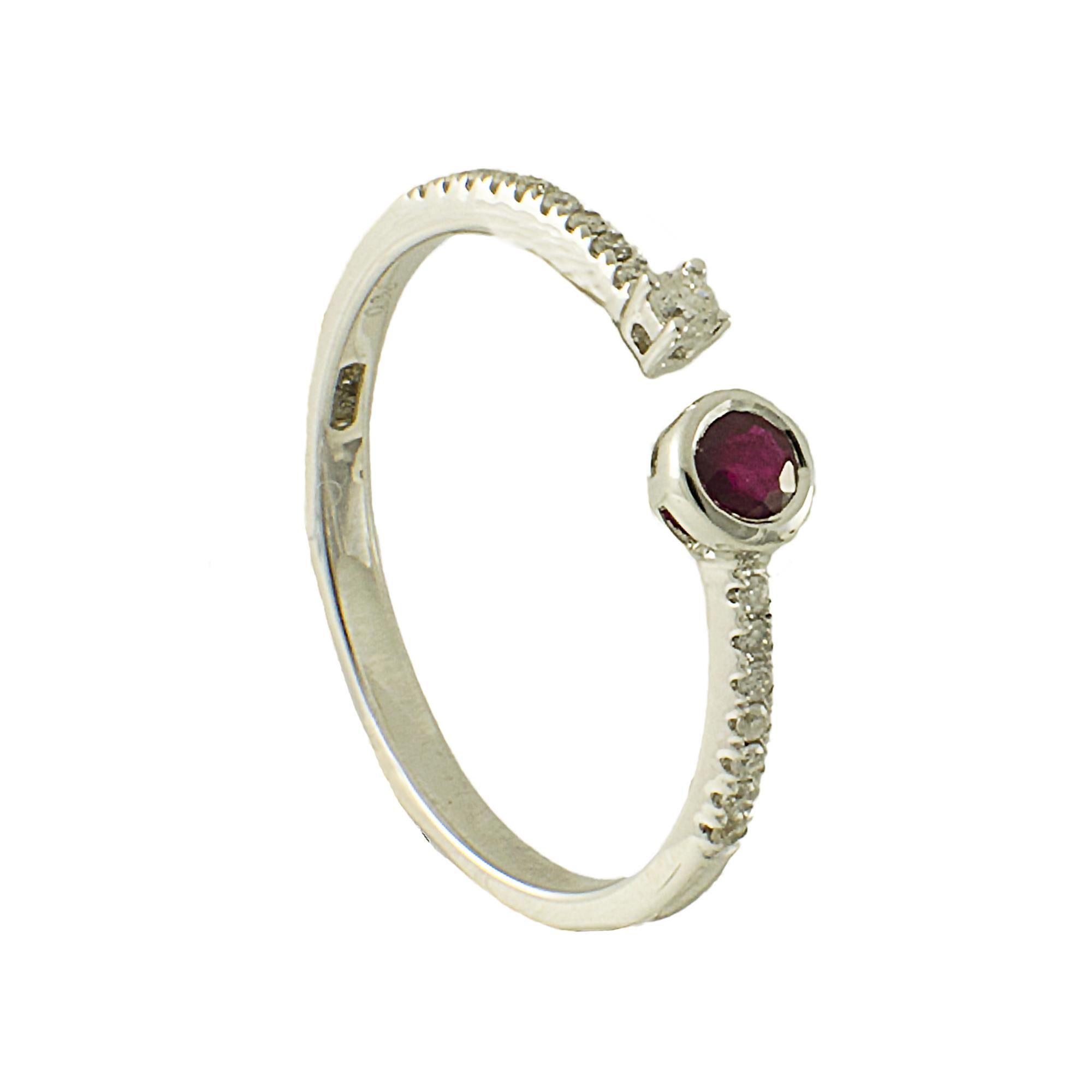 ANELLO IN ORO BIANCO CON DIAMANTI CT 0,11 E RUBINI CT 0,14 MIS 14 - GIOIELLI DI MARGHERITA