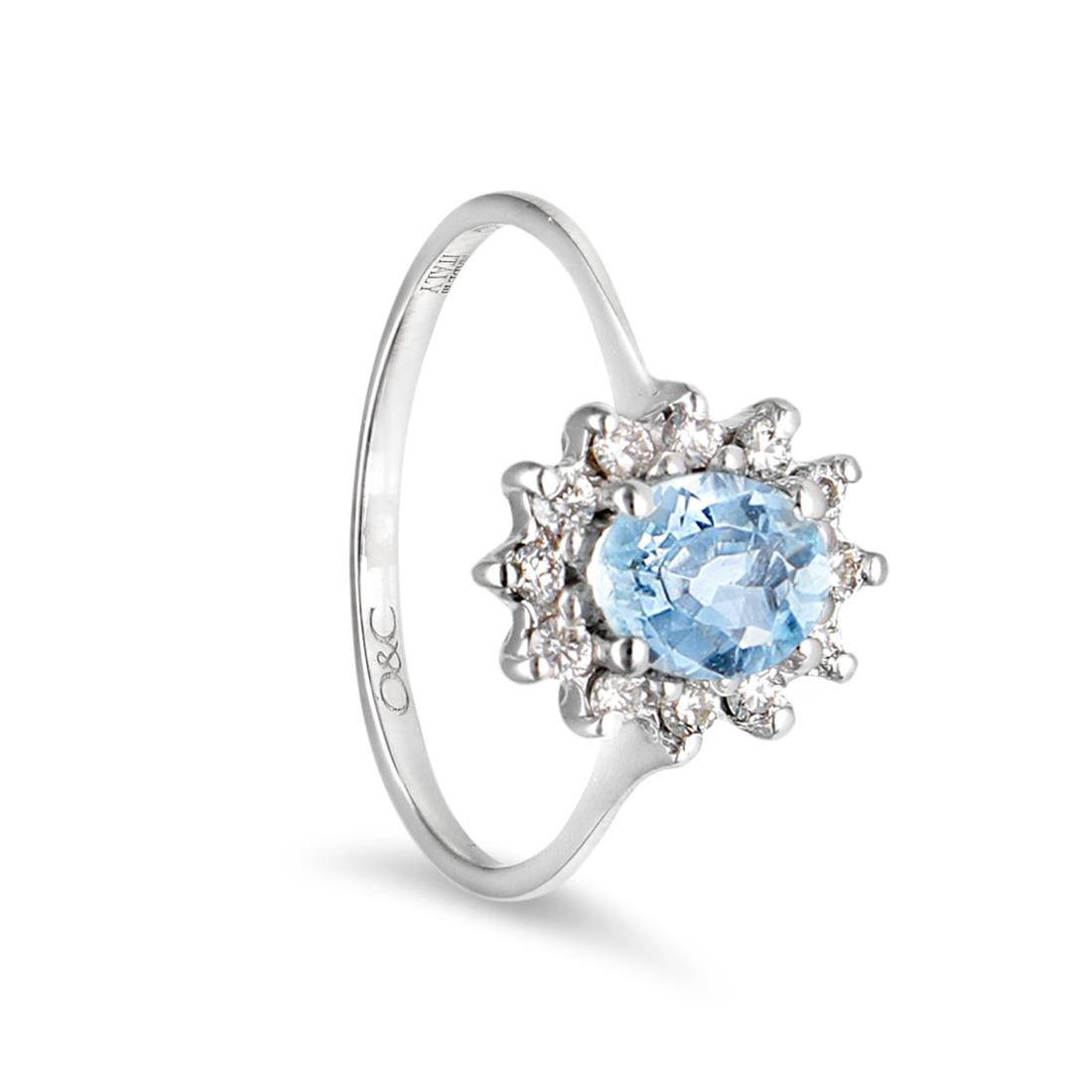 Ring in gold with ct. 1,00 aquamarine and ct. 0,33 diamonds - ORO&CO