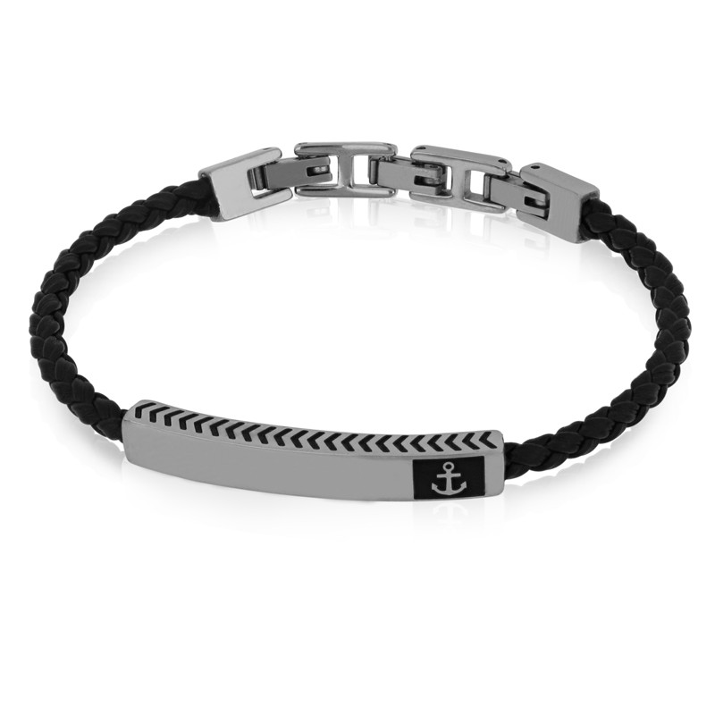 Bracciale uomo in acciaio e pelle - GOYATE